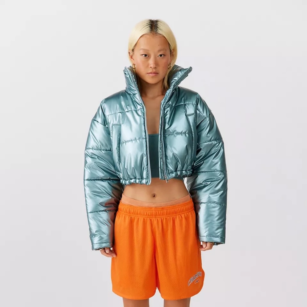 UO Taryn Metallic Cropped Puffer Jacket